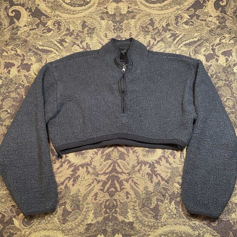 Skims Cozy Knit Cropped Pullover Black Women's Size Small Lounge Thick Gym Hike